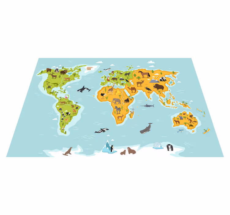 Tappeto vinile mappamondo fauna e flora infantile - TenStickers