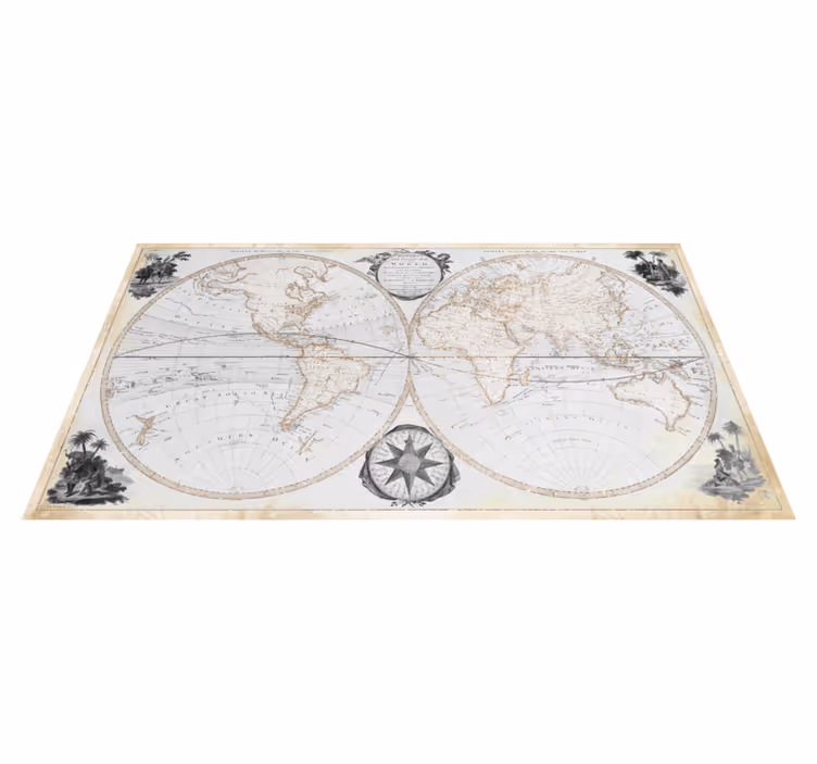 Tappeto vinile mappamondo mappa del mondo acquerello vintage - TenStickers