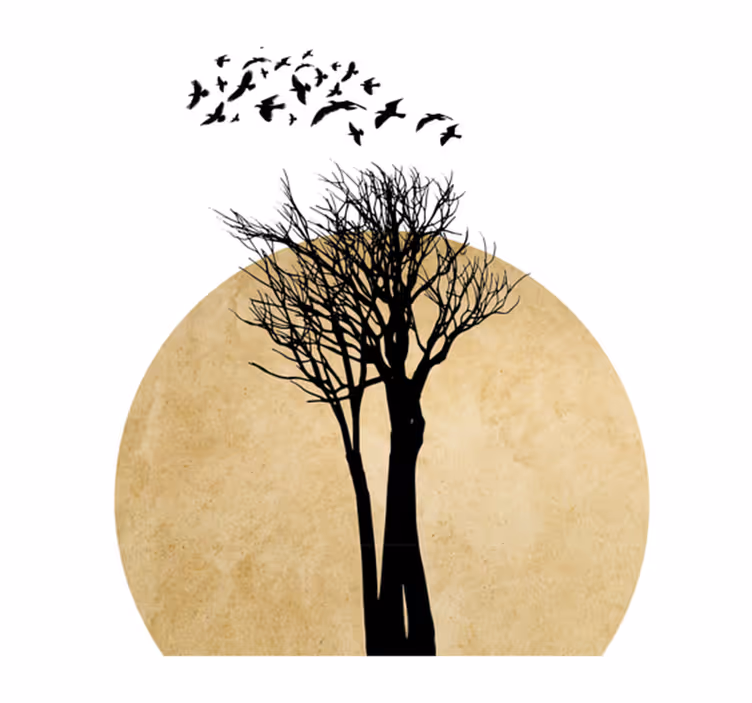 Tappeto vinile fiori silhouette di alberi con uccelli - TenStickers