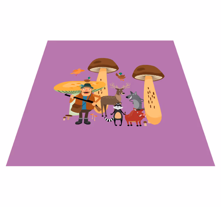 Tappeto vinile per bambini uccelli nel bosco di funghi - TenStickers