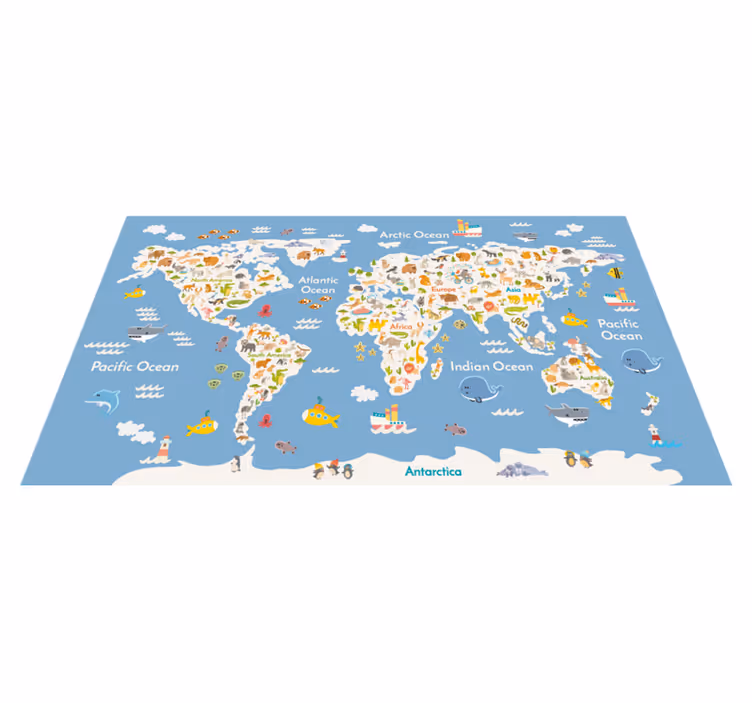 Tappeto vinile mappamondo fauna bianca per bambini - TenStickers
