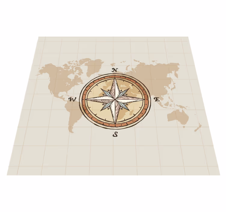 Tappeto vinile mappamondo cartografia vintage e bussola - TenStickers