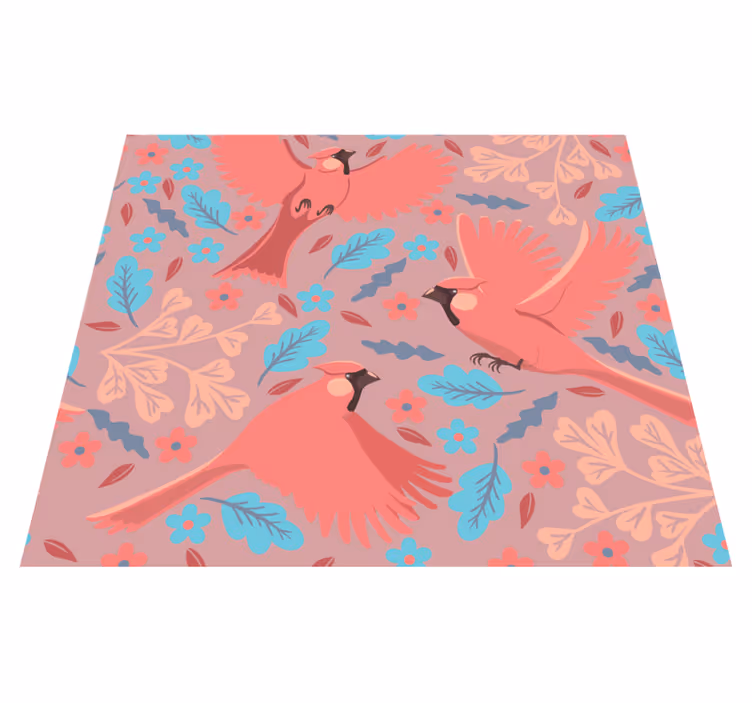 Tappeto in vinile soggiorno sfondo rosa con uccelli - TenStickers
