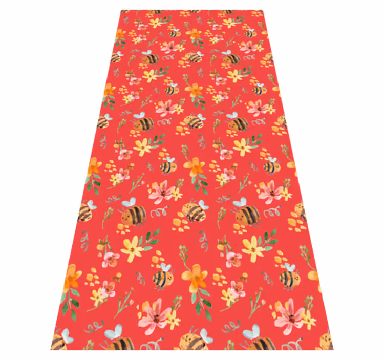 Tappeto in vinile soggiorno retro api e fiori - TenStickers