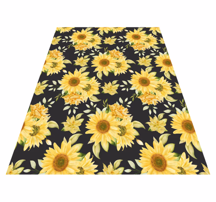 Tappeto vinile giallo motivo girasole sfondo nero - TenStickers