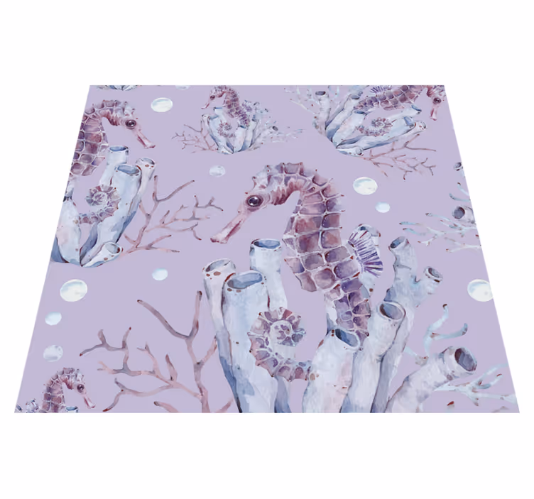 Tappeto vinile viola cavalluccio marino acquerello - TenStickers