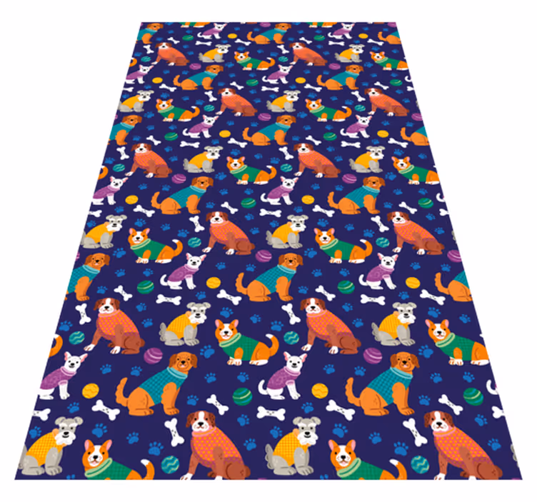 Tappeto vinile viola con motivo cani colorati - TenStickers
