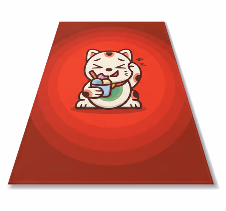 Tappeto vinile rosso gattino adorabile con gelato - TenStickers
