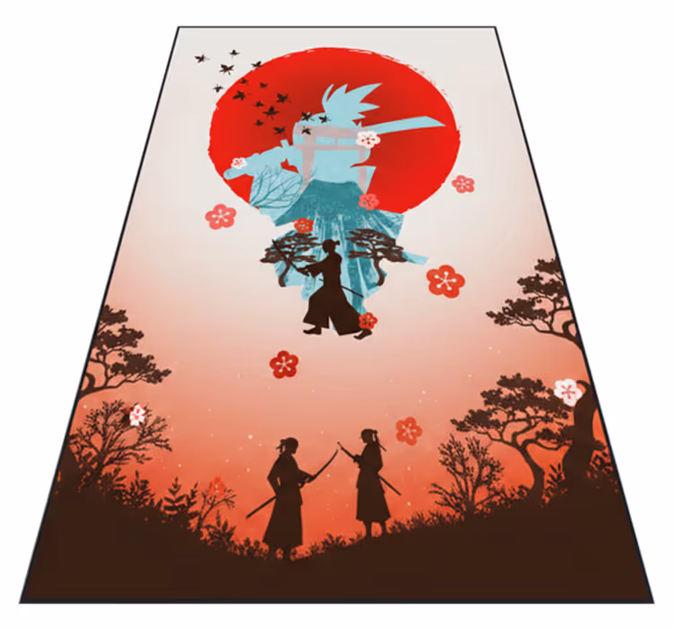 Tappeto vinile rosso illustrazione tramonto combattente - TenStickers
