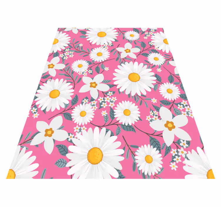 Tappeto vinile rosa fiori di margherita su sfondo rosa - TenStickers