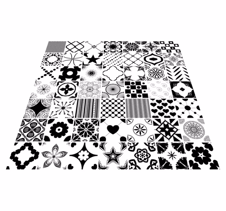Tappeto vinile piastrelle motivo geometrico bianco nero - TenStickers