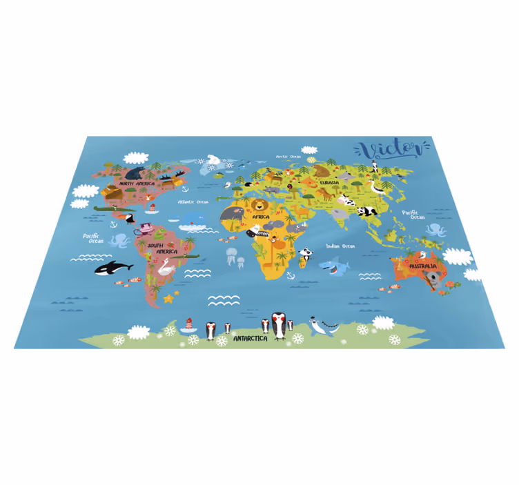 Tappeto in vinile bambini mappamondo animali - TenStickers