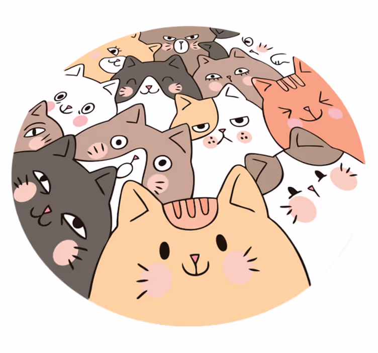 Tappeto vinile animali facce di gatto dei cartoni animati - TenStickers