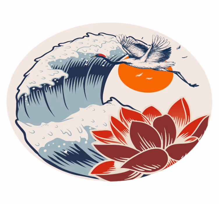 Tappeto vinile animali tramonto sull'oceano della gru - TenStickers