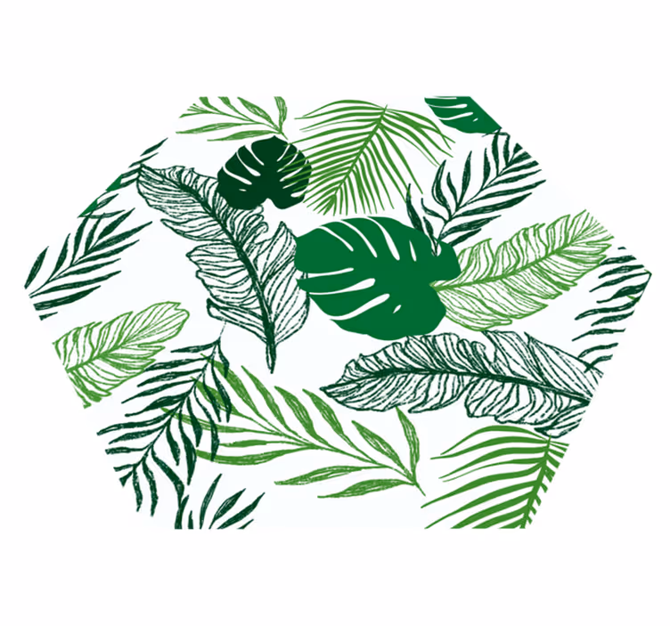 Tappeto vinile fiori esagono di fogliame tropicale - TenStickers