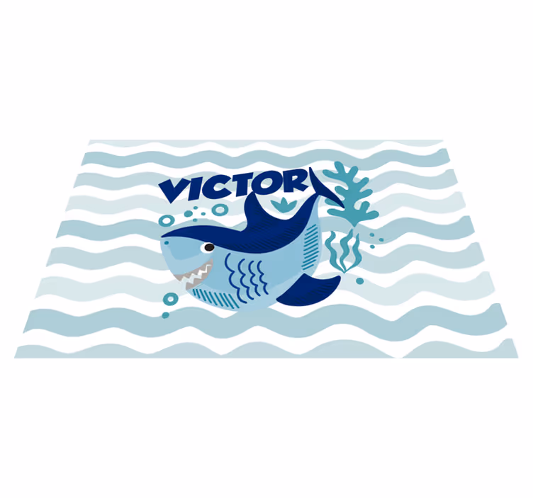 Tappeto vinile con nome illustrazione squalo personalizzata - TenStickers