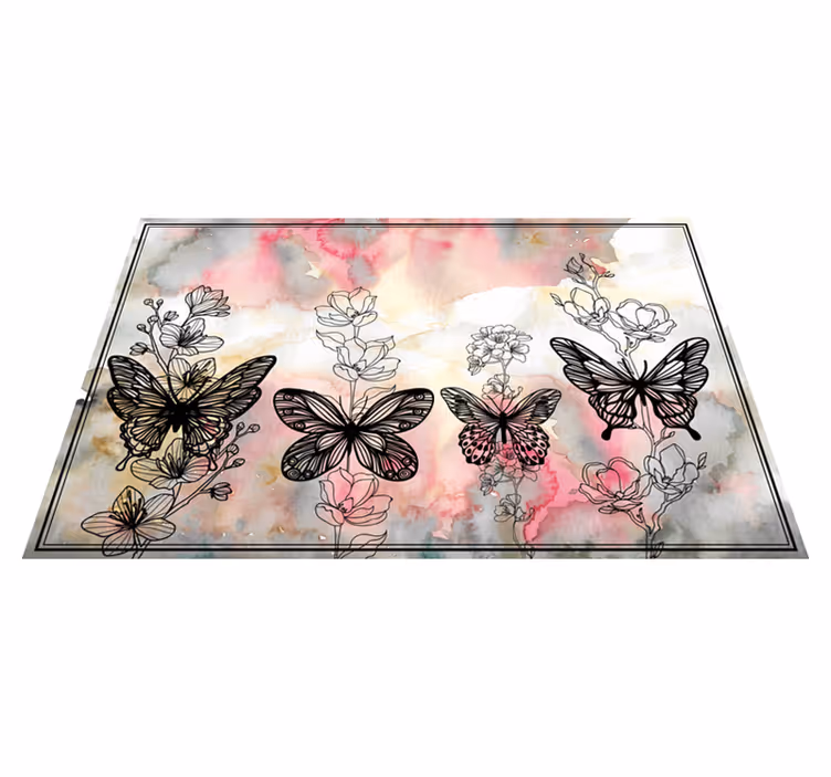 Tappeto vinile fiori motivo floreale a farfalla - TenStickers
