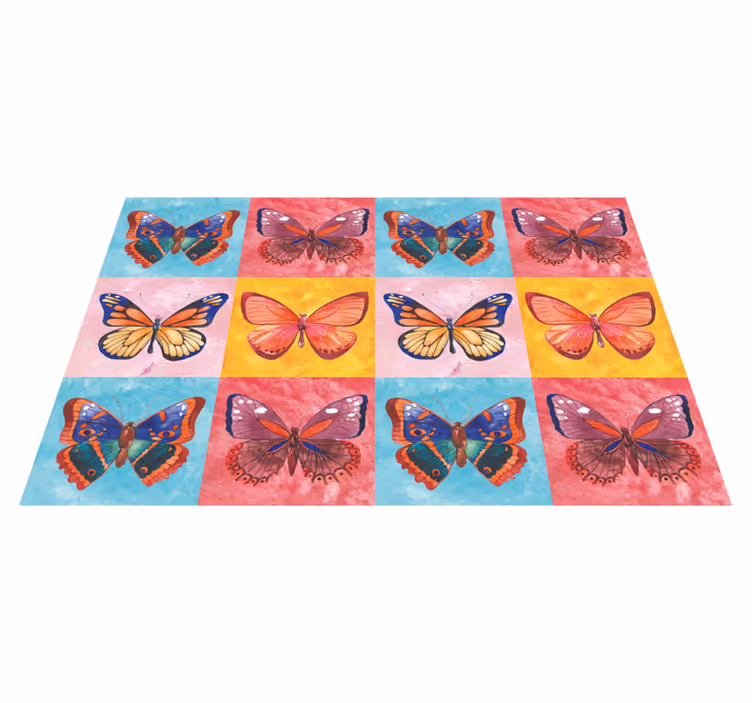 Tappeto vinile fiori matrice di farfalle colorate - TenStickers