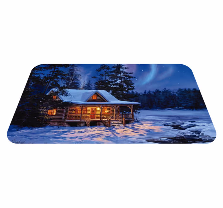 Tappeto Vinile Natale scena della capanna invernale - TenStickers
