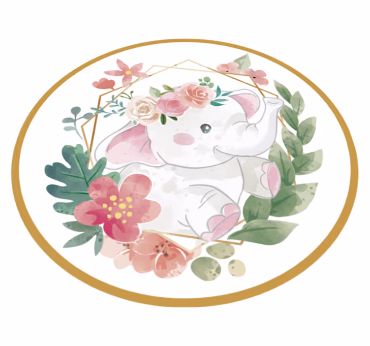 Tappeto vinile per bambini circolare floreale dell'elefante - TenStickers