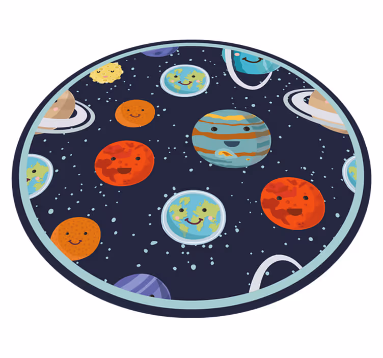 Tappeto vinile per bambini cerchio di pianeti sorridenti - TenStickers