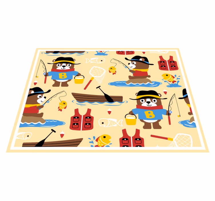 Tappeto vinile per bambini avventura dell'orso da pesca - TenStickers