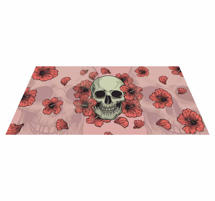 Tappeto vinile Halloween sovrapposizione floreale del cranio - TenStickers