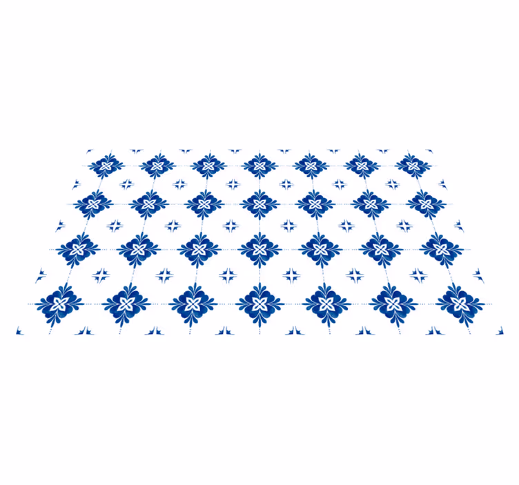 Tappeto vinile piastrelle motivo floreale blu - TenStickers
