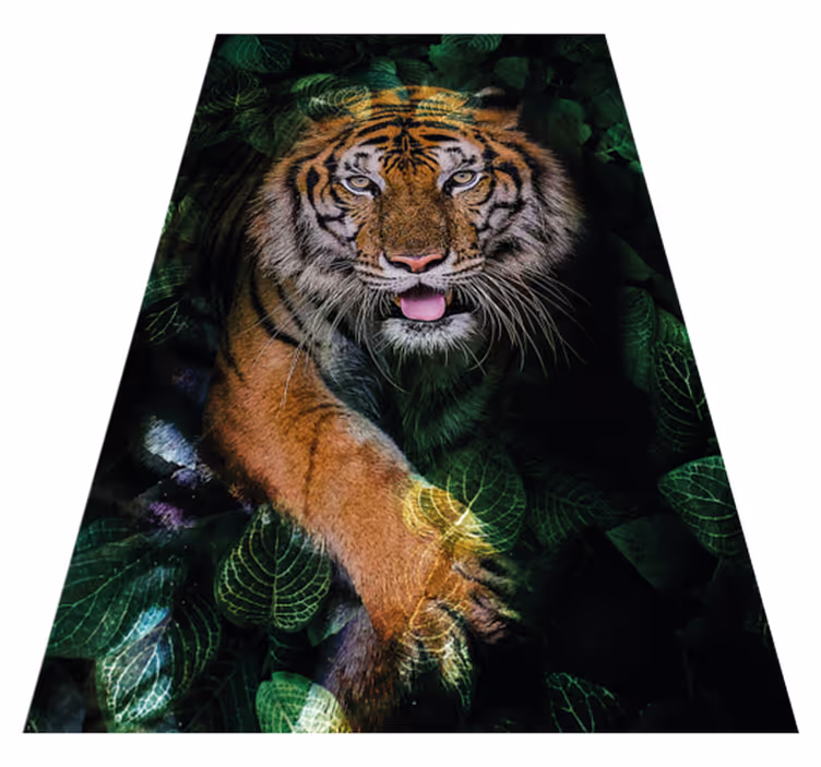 Tappeto vinile animali rappresentazione tigre e foglie - TenStickers