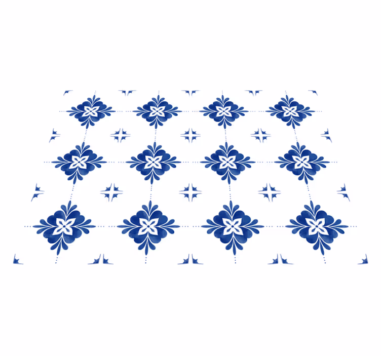 Tappeto vinile piastrelle motivi floreali blu - TenStickers