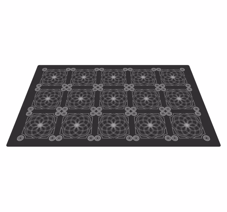 Tappeto vinile nero motivi floreali geometrici - TenStickers