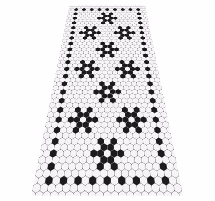 Tappeto in vinile con piastrelle idrauliche Mosaico in bianco e n - TenStickers