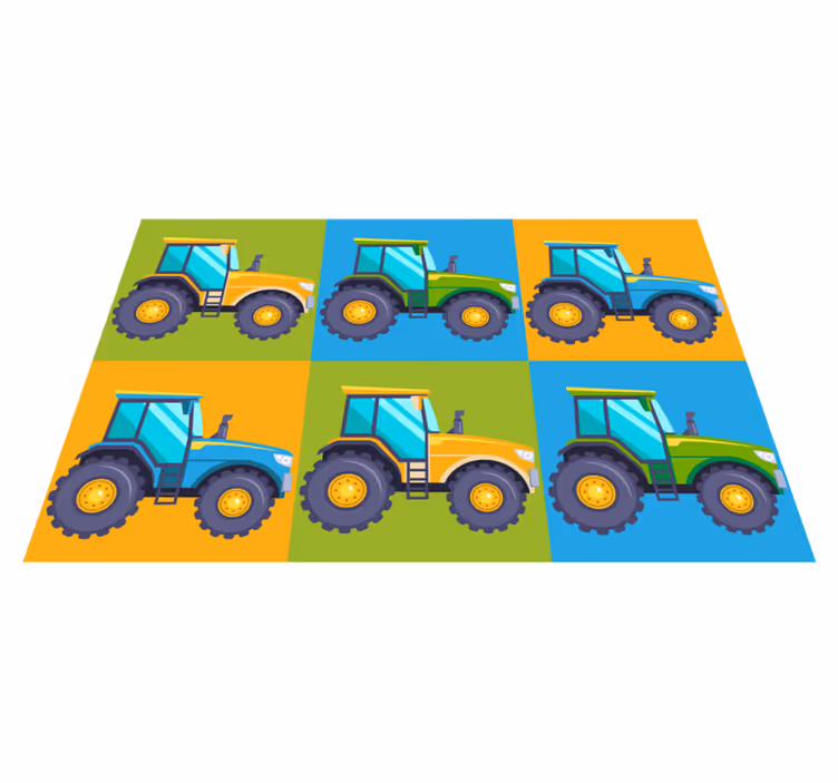 Tappeto vinile per bambini quadrati colorati di trattori - TenStickers