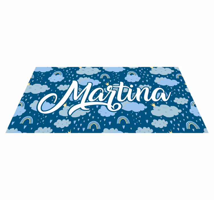 Tappeto vinile per bambini nuvole blu con nome - TenStickers