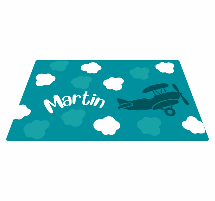 Tappeto vinile per bambini nuvole e aereo con nome - TenStickers