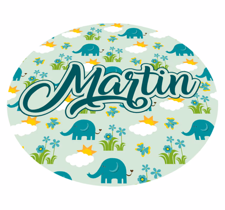 Tappeto vinile per bambini elefanti e fiori con nome - TenStickers