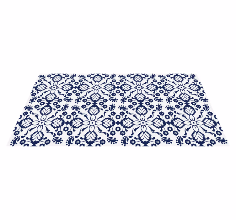 Tappeto vinile piastrelle disegno floreale blu e bianco - TenStickers