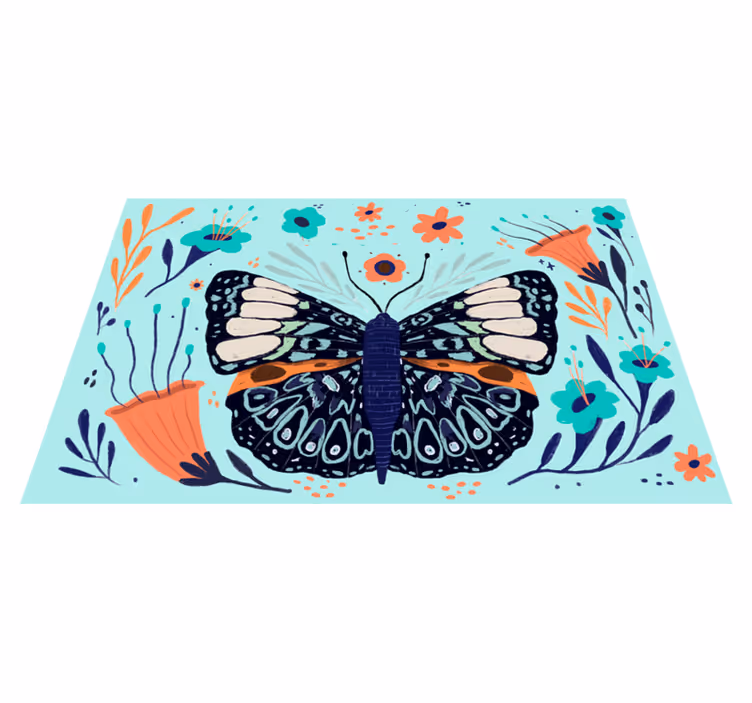Tappeto vinile fiori dettagli di farfalle colorate - TenStickers