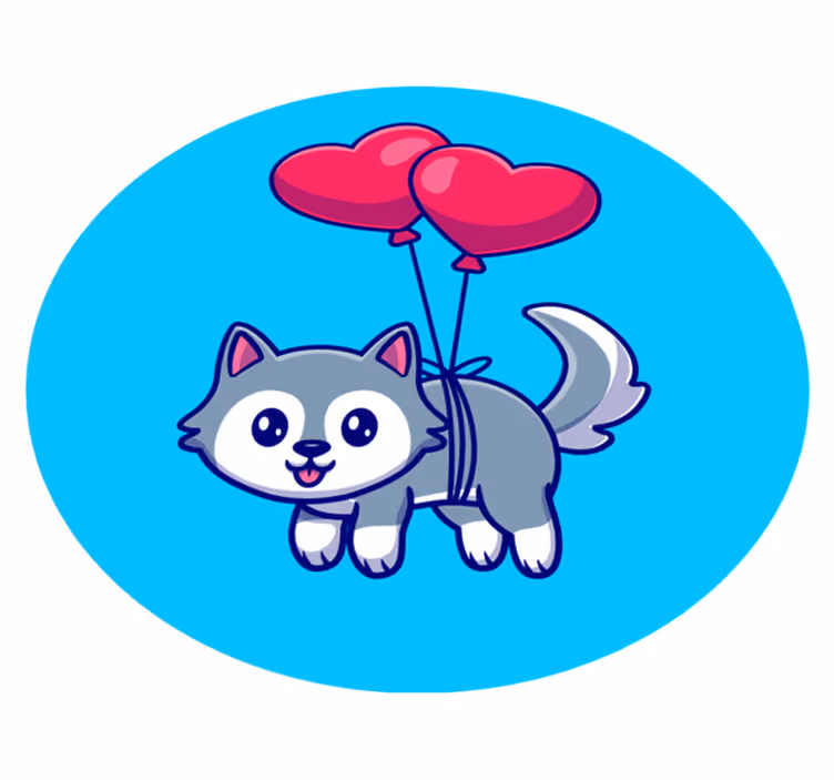 Tappeto vinile animali cucciolo di lupo con palloncini - TenStickers