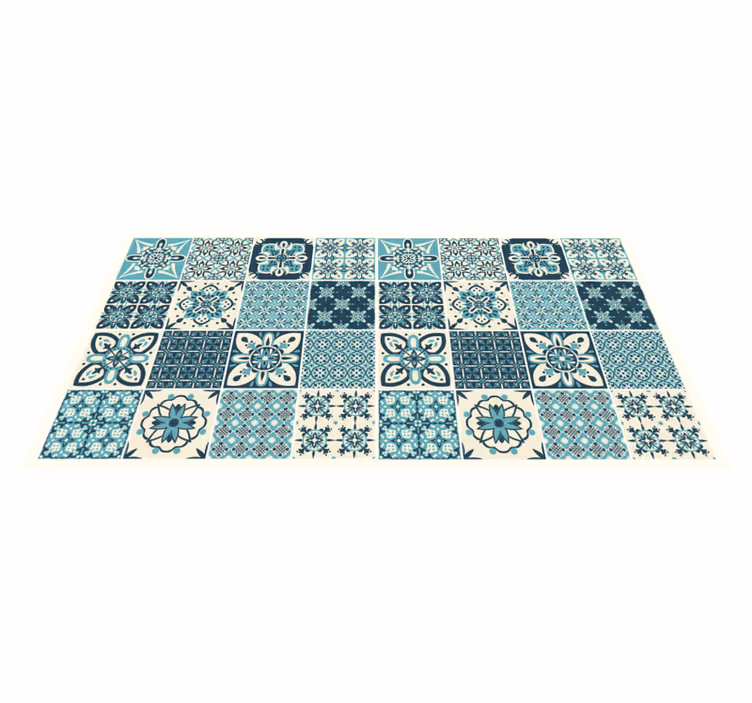 Tappeto vinile piastrelle motivo floreale turchese - TenStickers