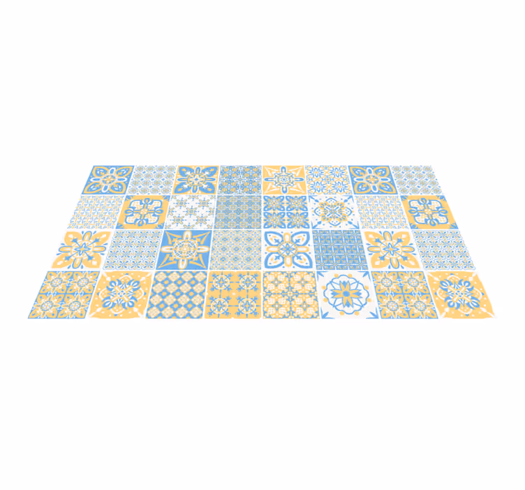 Tappeto pvc cucina piastrelle blu gialle - TenStickers
