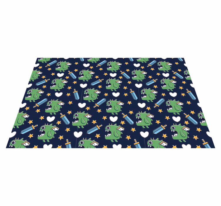Tappeto vinile per bambini mostri verdi e spade - TenStickers