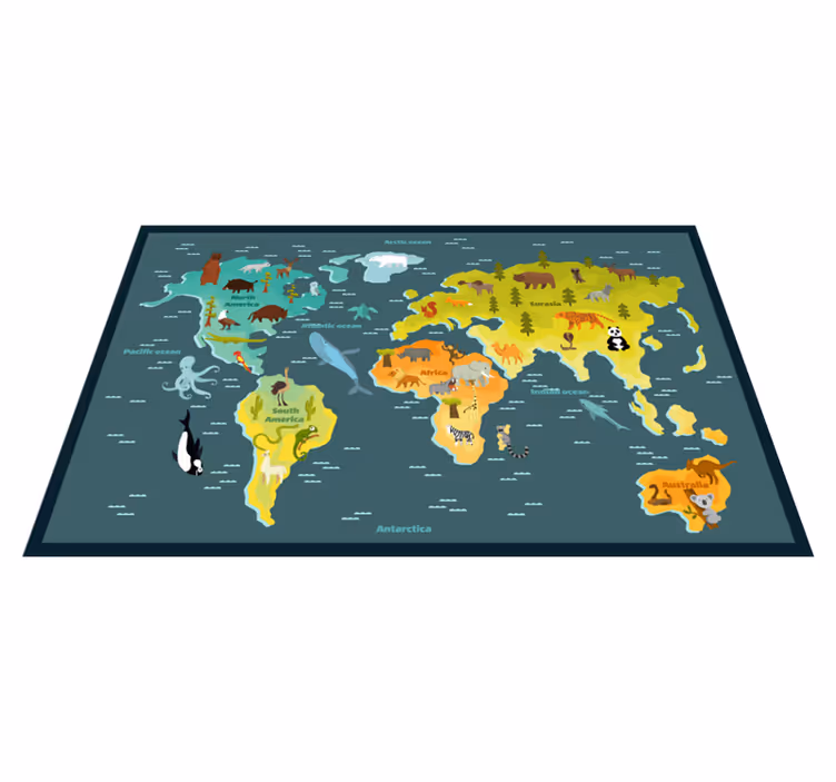 Tappeto vinile mappamondo disegno animale colorato - TenStickers