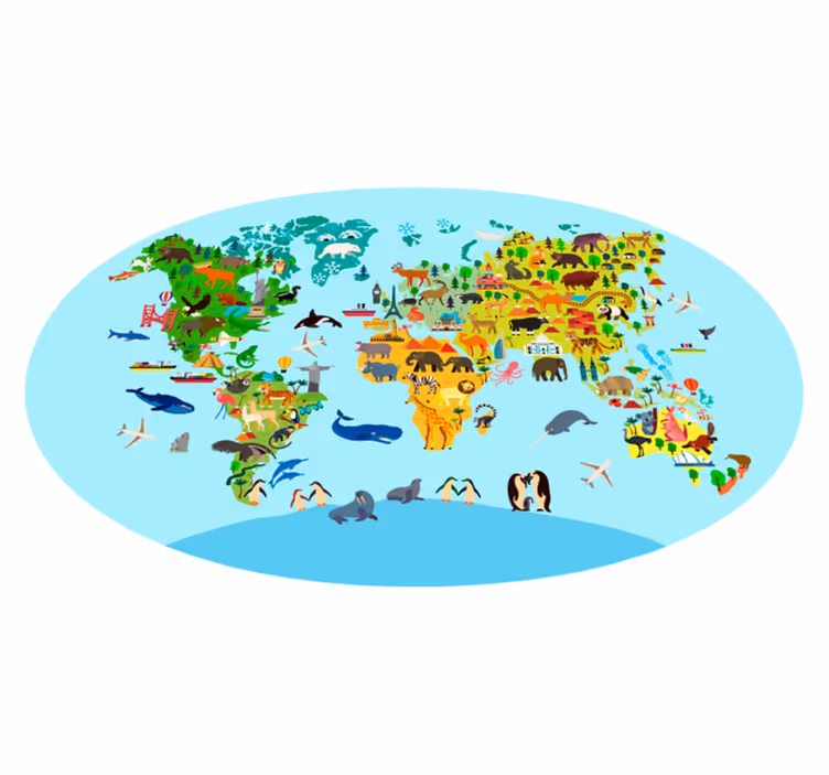 Tappeto vinile per bambini mappa del mondo delle creature - TenStickers