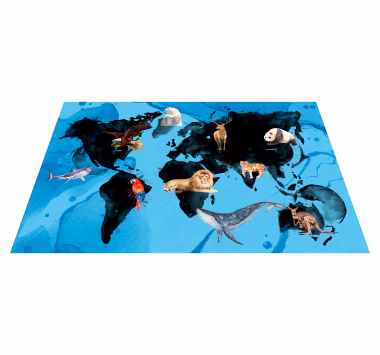 Tappeto vinile per bambini fauna selvatica blu e nera - TenStickers