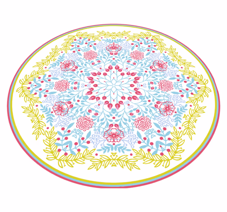 Tappeto vinile Mandala motivo botanico blu e rosa - TenStickers