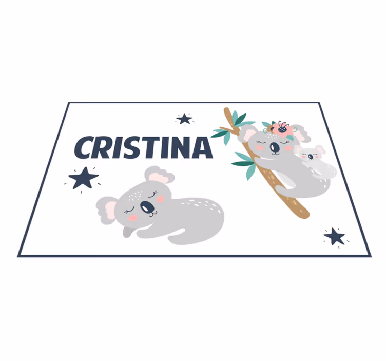 Tappeto vinile con nome divertimento in famiglia con i koala - TenStickers