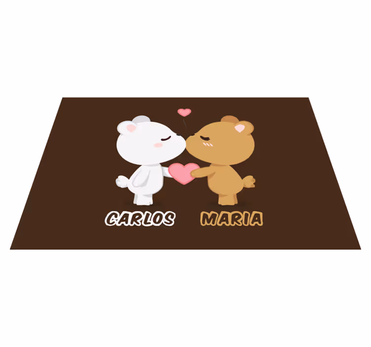 Tappeto vinile con nome coppia di orsi carini - TenStickers