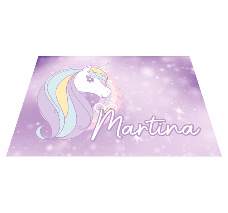 Tappeto vinile con nome terra dei sogni unicorno - TenStickers