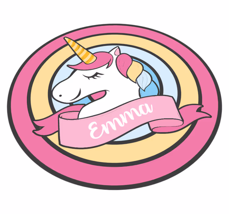 Tappeto vinile per bambini nome unicorno in badge - TenStickers